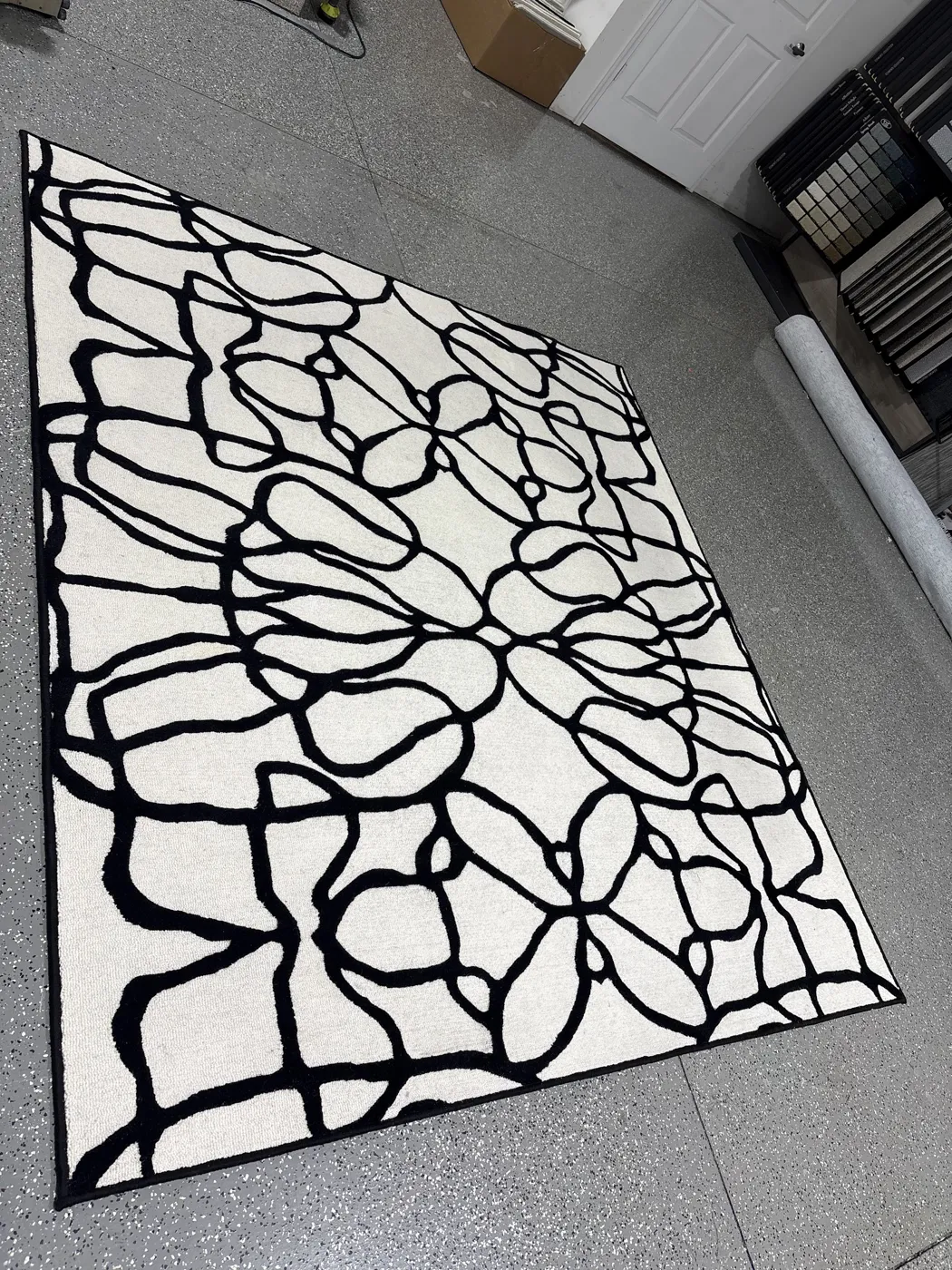 Custom black and white patterned area rug from Enterprise Floors